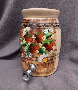 Hand Painted Tomato Crock Dispenser Marshall Pottery Hand Turned Lid for Display